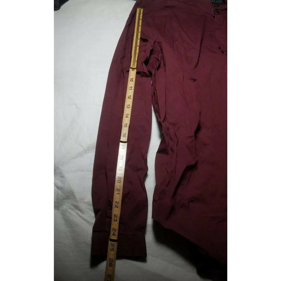 Zara Man Button Up Shirt Collar Slim Fit Burgundy - Picture 4 of 7